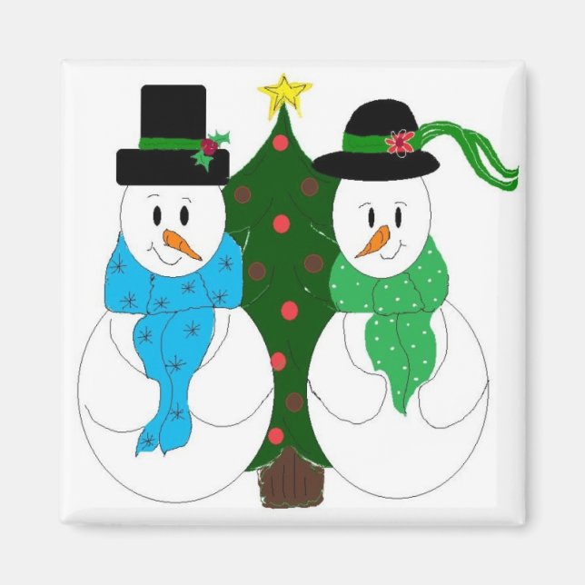 Adorable Snowman Couple Magnet (Front)