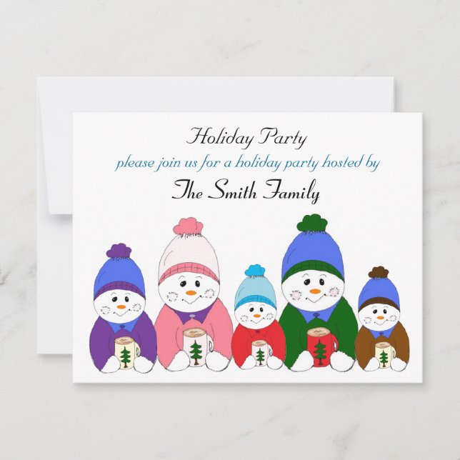 Adorable Snowman Family Holiday Party Invitation (Front)