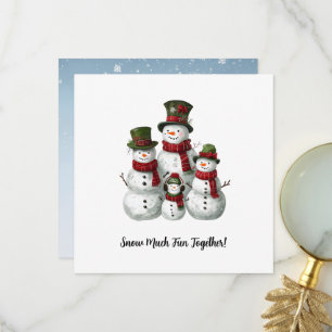 Adorable Snowman Family in Matching Hats & Scarves Thank You Card
