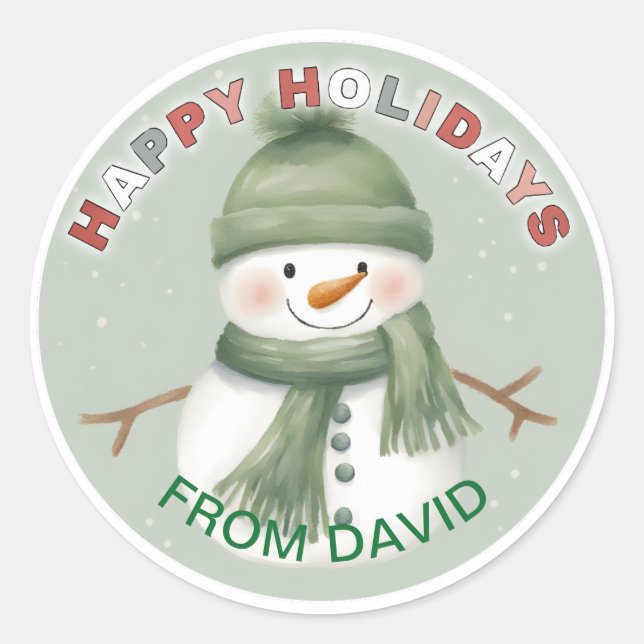 Adorable Snowman Gift Tag Sticker (Front)