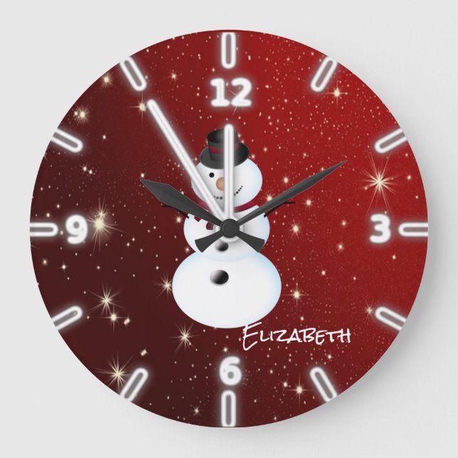 Adorable Snowman,Red -Personalised Large Clock (Front)