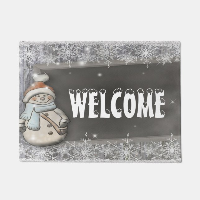 Adorable Snowman,Snowflakes,Welcome Doormat (Front)