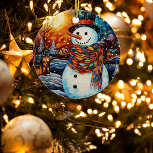 Adorable Snowman Stained Glass Christmas Ceramic Tree Decoration