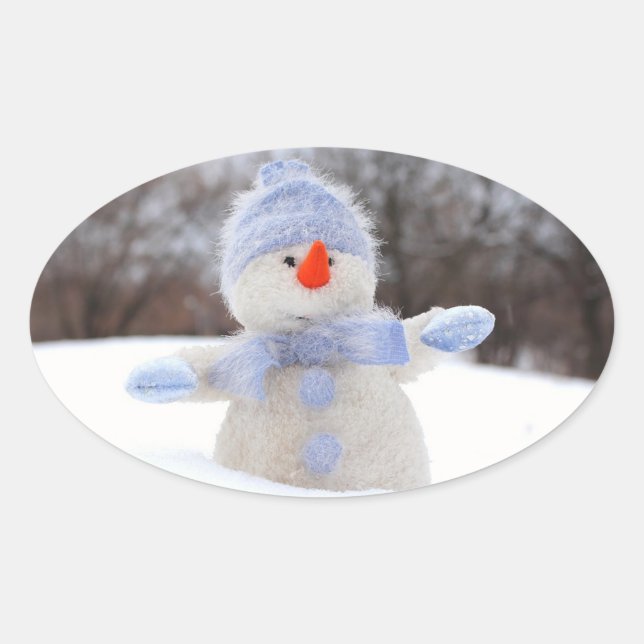 Adorable Snowman with Blue Scarf Christmas Sticker (Front)
