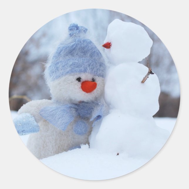 Adorable Snowman with Blue Scarf Christmas Sticker (Front)