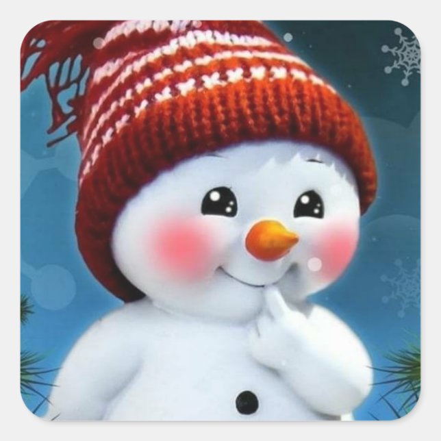 Adorable Snowman with Red Hat Sticker (Front)
