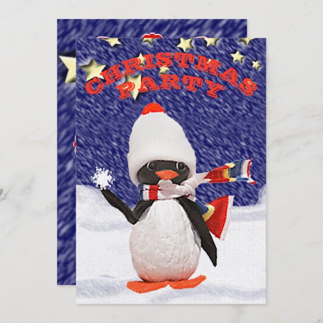 Adorable Snowy Christmas Penguin Paradise Invitation (Front/Back)