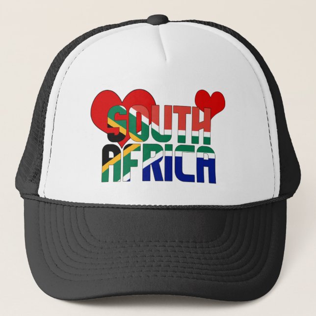 Adorable South Africa Flag Hearts Patriotic Trucker Hat (Front)