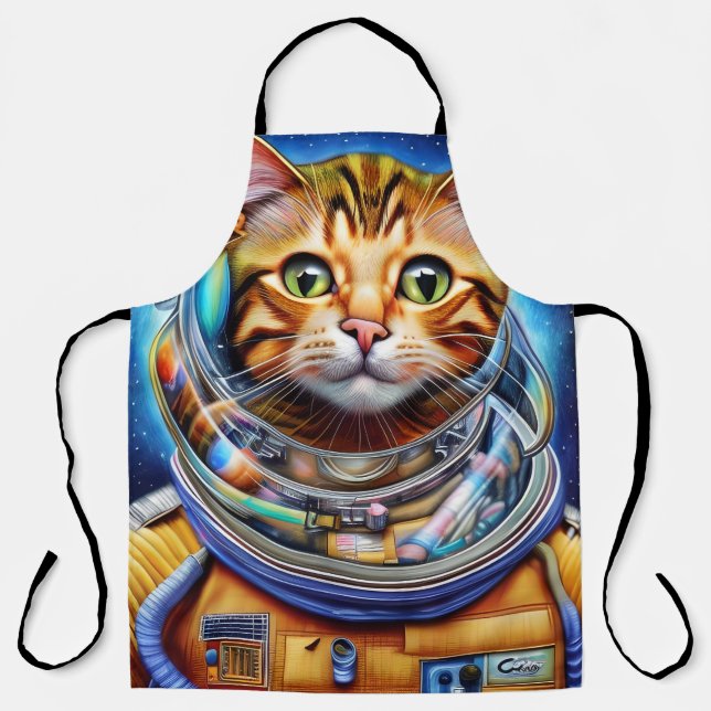Adorable Space Cat Abstract Art Apron (Front)