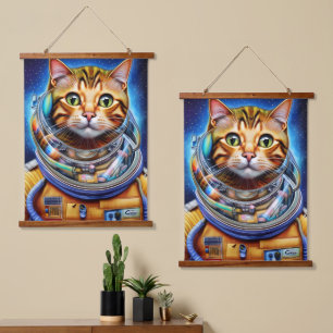 Adorable Space Cat Abstract Art Hanging Tapestry