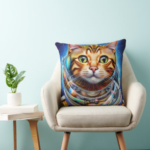 Adorable Space Cat Abstract Artwork Cushion