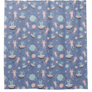 Adorable Space Cats Pattern Shower Curtain