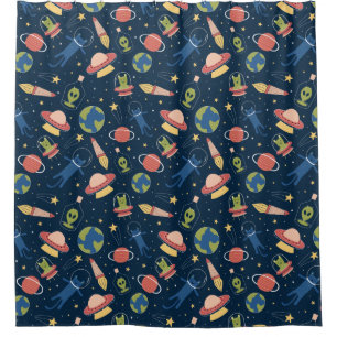 Adorable Space Cats Pattern Shower Curtain