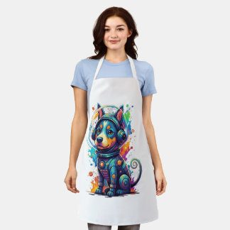 Adorable space pup in a retro astronaut suit apron