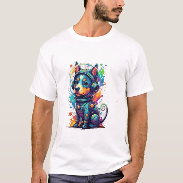 Adorable space pup in a retro astronaut suit T-Shirt (Front)