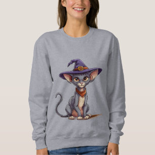 Adorable Sphynx Cat in Witch Hat Sweatshirt