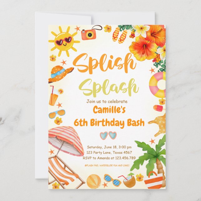 Adorable Splish Splash Birthday Bash Pool party Invitation (Front)