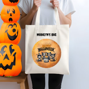 Adorable Spooky Black and White Halloween Kitten Tote Bag