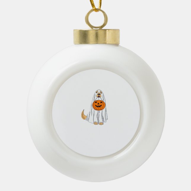 Adorable Spooky Golden Retriever Ghost Classic T-S Ceramic Ball Christmas Ornament (Front)