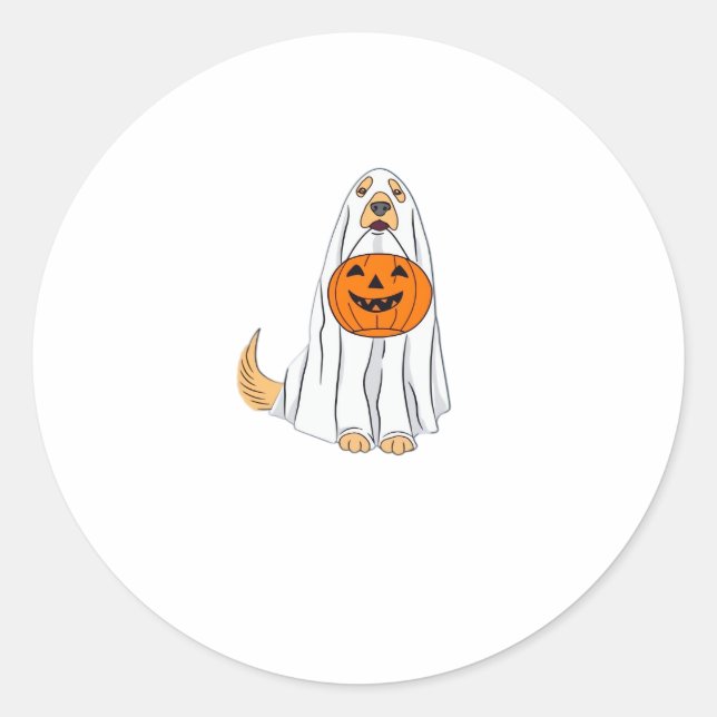 Adorable Spooky Golden Retriever Ghost Classic T-S Classic Round Sticker (Front)