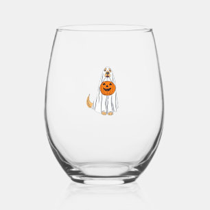 Adorable Spooky Golden Retriever Ghost Classic T-S Stemless Wine Glass