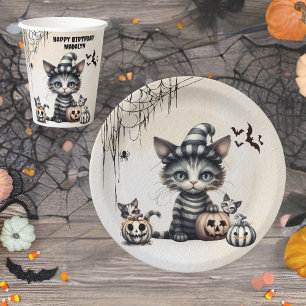 Adorable Spooky Halloween Kitten  Paper Plate