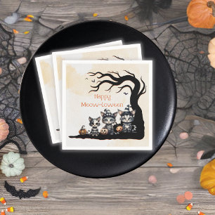 Adorable Spooky Striped Halloween Ghost Kitten Napkin