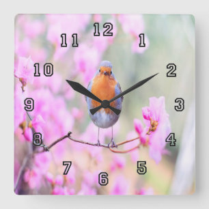 Adorable Spring Bird Square Wall Clock