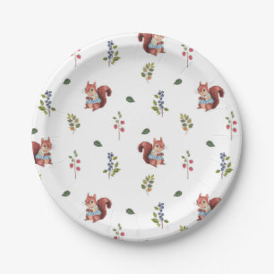 Adorable squirrel and Forest Berries Pattern Paper Plate