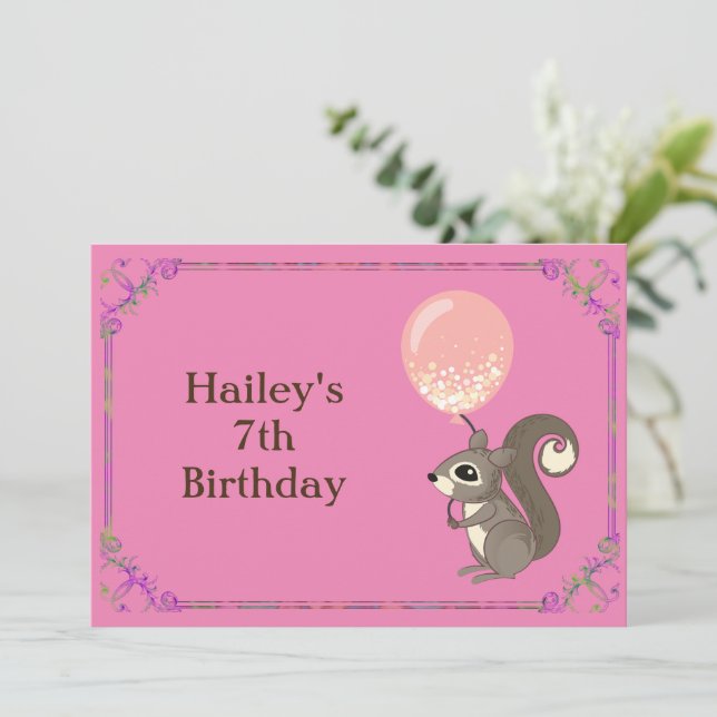 Adorable Squirrel Birthday Customisable Party Invitation (Standing Front)