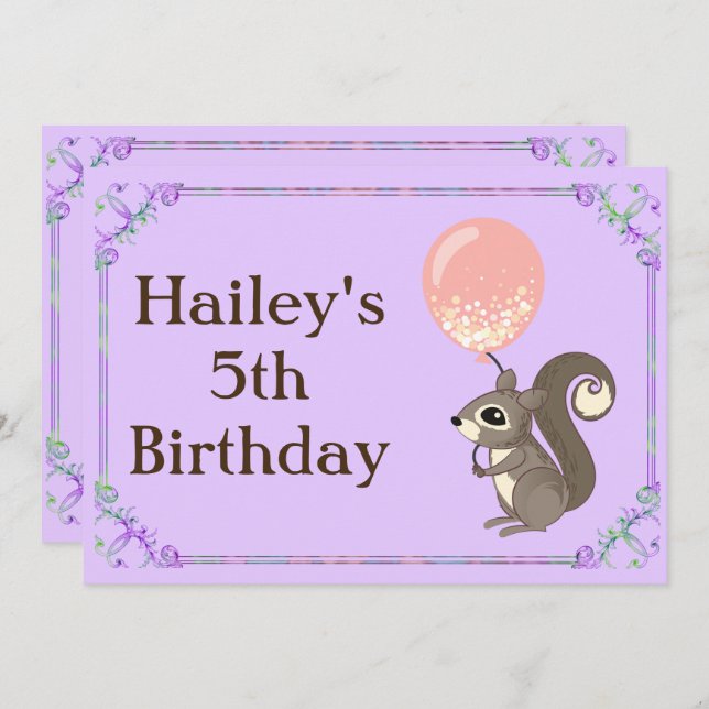 Adorable Squirrel Birthday Invite (Front/Back)