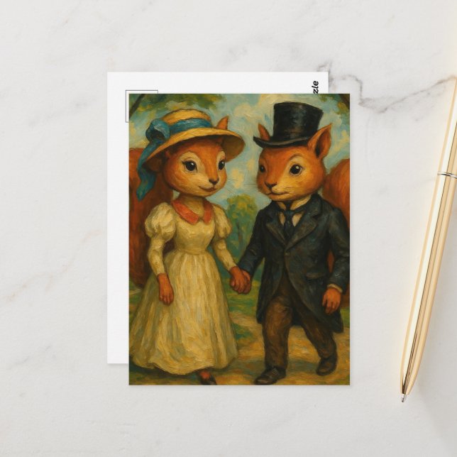 Adorable Squirrel Couple Postcard (Front/Back In Situ)