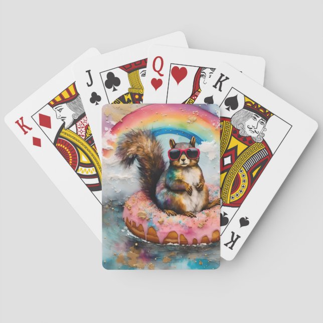 Adorable Squirrel Floating on a Doughnut Playing Cards (Back)