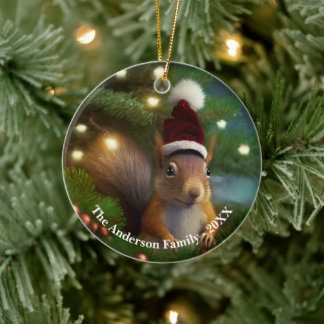 Adorable squirrel hiding in a tree branch Custom  Ceramic Tree Decoration