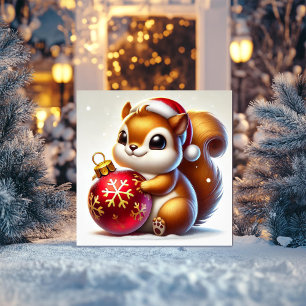 Adorable Squirrel Hugging Festive Ornament Holiday Card