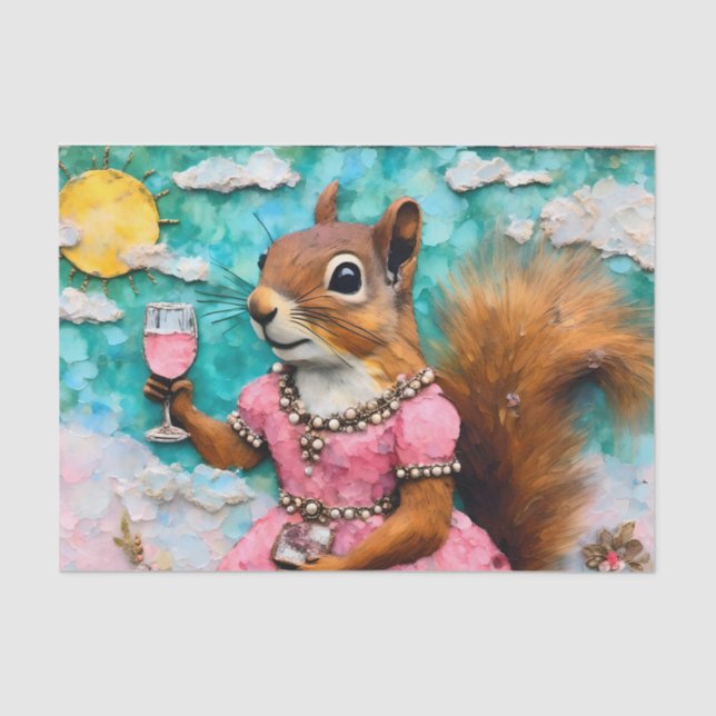 Adorable Squirrel in a Pink Dress Tissue Paper (Front)