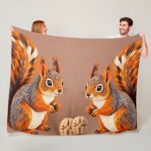 Adorable Squirrel Pair with Acorns – Cute Woodland Fleece Blanket