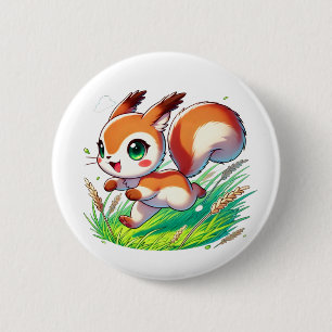 Adorable squirrel running through a field 6 cm round badge