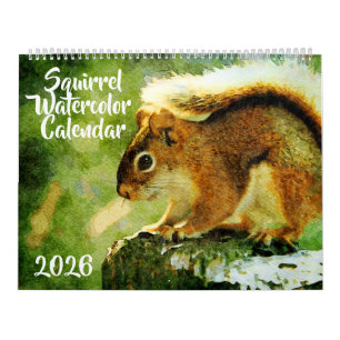 Adorable Squirrel Wildlife Watercolor Painting Art Calendar