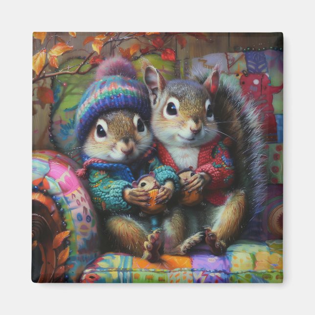 Adorable Squirrels Whimsical Animals Magnet (Front)