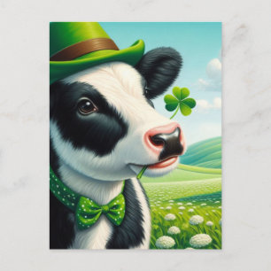 Adorable St. Patrick's Day Cow Shamrock in Mouth Postcard