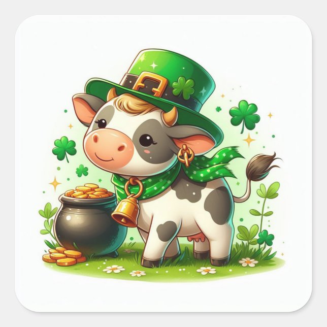 Adorable St. Patricks Day Cow Square Sticker (Front)