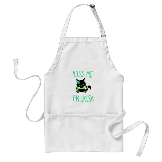 Adorable St. Patrick's Kiss Me I'm Irish Cat Standard Apron (Front)