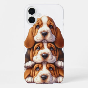 ADORABLE STACK OF BASSET HOUND PUPPY DOGS iPhone 16 PLUS CASE