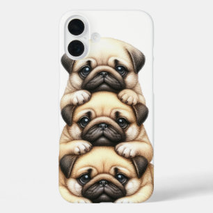 ADORABLE STACK OF PUG PUPPY DOGS iPhone 16 PLUS CASE