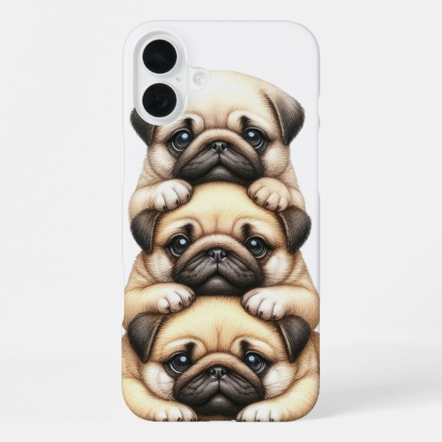 ADORABLE STACK OF PUG PUPPY DOGS iPhone CASE (Back)