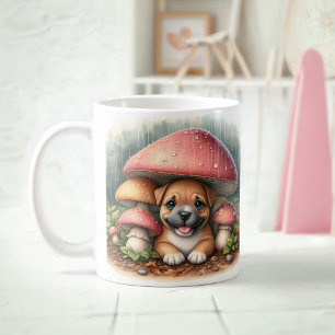 Adorable Staff Puppy Under Mushroom Umbrella Coffee Mug