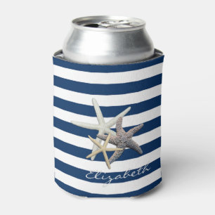 Adorable Starfish ,Navy Blue Stripes-Personalised Can Cooler