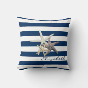 Adorable Starfish ,Navy Blue Stripes-Personalised Cushion