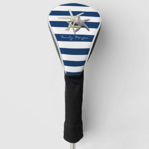 Adorable Starfish ,Navy Blue Stripes-Personalised Golf Head Cover